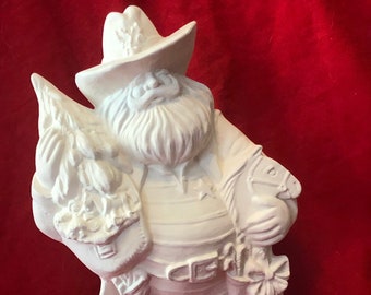 DIY - Handmade Ceramic Bisque - Western Santa Sculpture - Ceramic Santa Figurine - Ready-to-Paint - Xmas Figurines - DIY Home Decor - Gifts