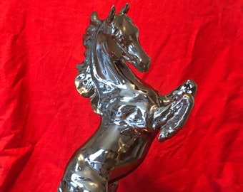 Glazed Ceramic Rearing Stallion and base by jmdceramicsart