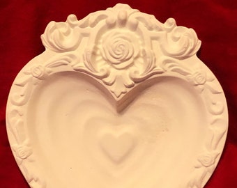 Vintage Carved Heart Soap Dish in ceramic bisque ready to paint by jmdceramicsart bisque pic coming soon