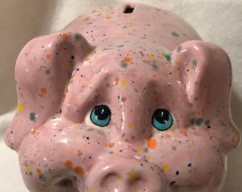 Pink Glazed Ceramic Piggy Bank