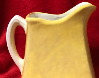 Rare Old Fashioned Ceramic Buttermilk Jug Glazed with Yellow Sunflower and a Milk Glass Glazed Handle