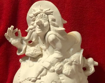 DIY Ceramic Bisque Stitch Witch - DIY Halloween Art - DIY Witch Sculpture - Ceramic Bisque Pumpkin - Ready-to-Paint - Halloween Decorations