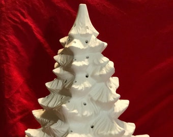 DIY Ceramic Christmas Tree - Ceramic Bisque Xmas Tree and Base with Holes for lights - Handcrafted Ornamented Xmas Tree - DIY Craft Kit