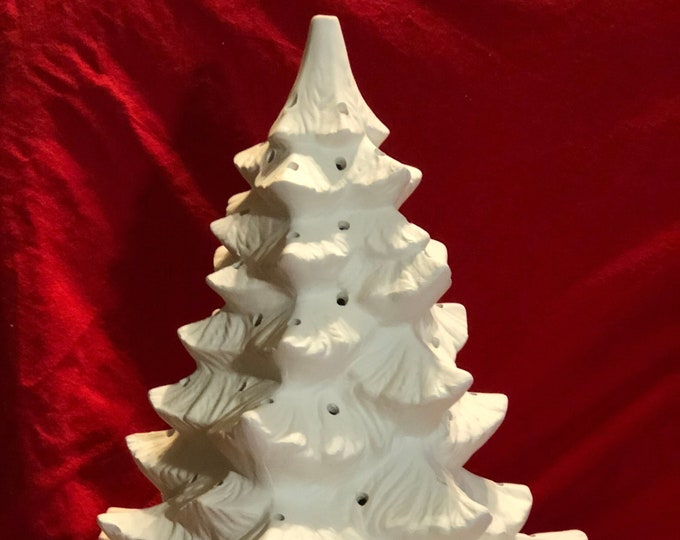 Featured listing image: DIY Ceramic Christmas Tree - Ceramic Bisque Xmas Tree and Base with Holes for lights - Handcrafted Ornamented Xmas Tree - DIY Craft Kit