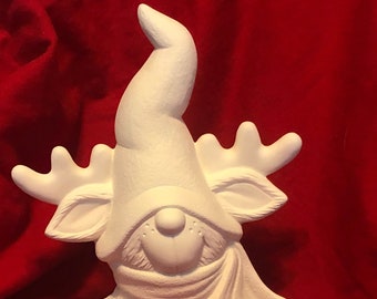 Ceramic Rolph the Reindeer Gnome by Mayco in bisque ready to paint by jmdceramicsart