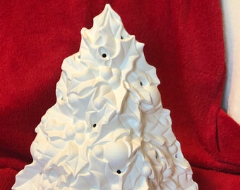 Rare Small Holly Ceramic Christmas Tree custom white with gold accents by jndceramicsart