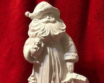 DIY Ceramic Bisque Santa Statue - DIY Collectible  Xmas Art - Creative DIY Birthday Gift - Santa Claus with Puppies Sculpture - Xmas Decor