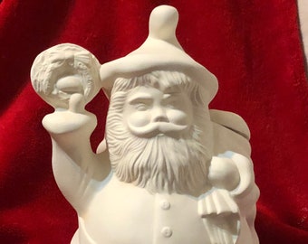 Vintage Ceramic Santa Cookie Jar in bisque ready to paint