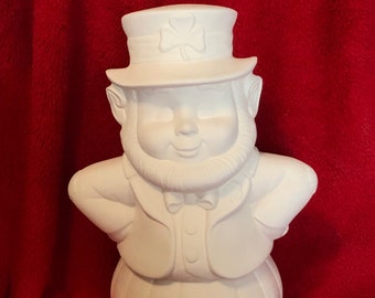 Leprechaun Bloomer in ceramic bisque ready to paint