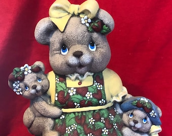 Clay Magic's Ceramic Dry Brushed Female Strawberry Bear by jmdceramicsart