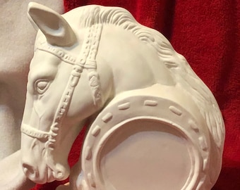 Ceramic Horse with horseshoe in bisque ready to paint