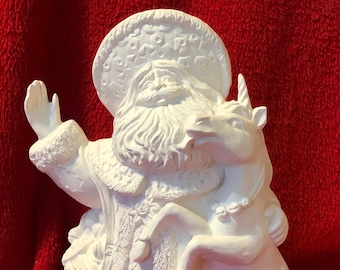 Ceramic Unicorn Santa in bisque ready to paint