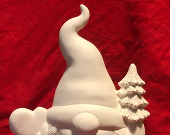 Ceramic Christmas Female Gnome Tree without holes for light in bisque ready to paint by jmdceramicsart