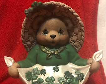 Clay Magic Bear Ceramic St. Patricks Day Female Bear Festive Holiday Decor by jmdceramicsart