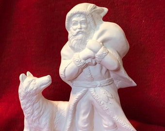 Provincial Santa with Wolf Ceramic Bisque