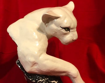 Glazed Ceramic Driftwood Cougar