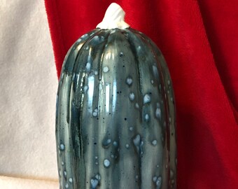 Glazed Small Ceramic Pumpkin with Milk Glass Stem