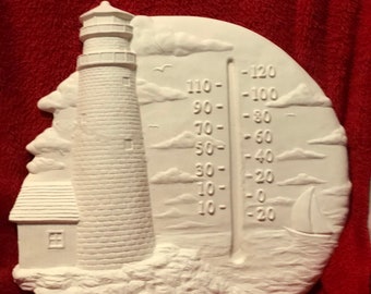 Light House Thermometer in ceramic bisque ready to paint