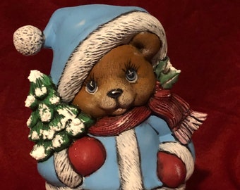 Clay Magic's Ceramic Male Christmas Bear Dry Brushed using Mayco Softee Stains