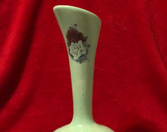 Vintage Glazed Ceramic Vase with Rose Decals