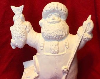 DIY Ceramic Bisque - Ready-to-Paint Fishing Santa - DIY Christmas Home Decor - Ceramic Santa Figurine - Unique Xmas Gift - Uinque Xmas Gifts
