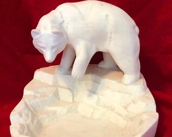 Rare Ceramic Bear and Rock Bowl in bisque ready to paint