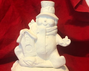 2 piece Snowman and base in ceramic bisque ready to paint by jmdceramicsart