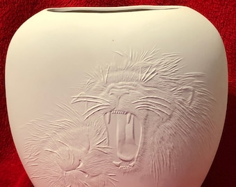 Ceramic Lion Pillow Vase in bisque ready to paint by jmdceramicsart