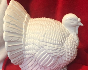 Milk Glass Glazed Ceramic Turkey - Handcrafted Tabletop Centerpiece by jmdceramicsart