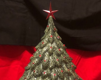 Very Rare Gare Molds Glazed Ceramic Evergreen Christmas Tree with berries and lamp base by jmdceramicsart