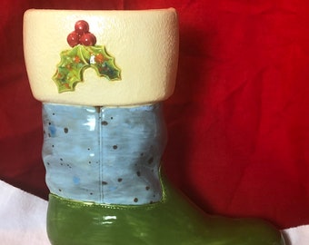 Glazed Ceramic Santa Boot Vase