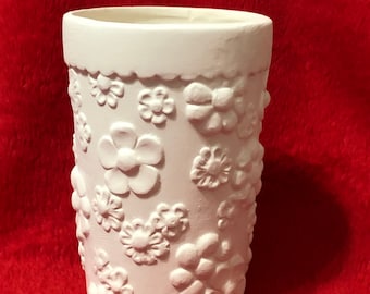 One of a kind Flower Cup in ceramic bisque ready to paint by jmdceramicsart