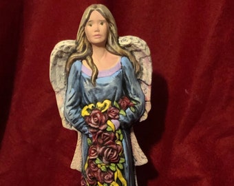 Dry Brushed Ceramic Angel with Roses using Mayco Softee Stains