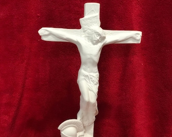 Handcrafted Crucifix Sculpture - Ceramic Bisque Sculpture for Easter Home Decor - Religious Home Decor Centerpiece - Jesus on Cross Gift