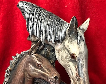 Ceramic Driftwood Horse and Mare Custom Painted Sculpture by jmdceramicsart