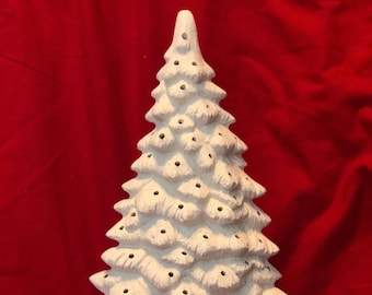 DIY Ceramic Christmas Tree and Base with Holes for Bulbs - Handcrafted Ornamented Xmas tree - Festive Holiday Decor - Ceramic Bisque Tree