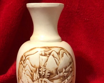 Vintage Glazed Ceramic Vase with scene