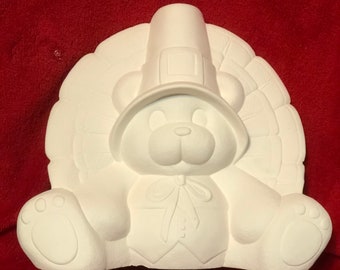 DIY Ceramic Turkey Bear Figurine - Ready to Paint - Handmade Ceramic Bisque - DIY Ceramic Sculpture - Quality Ceramic Bisque to Paint