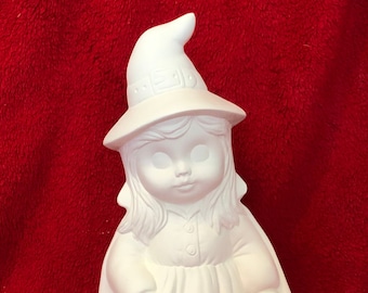 Vintage Ceramic Little Female Witch in bisque ready to paint