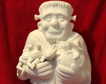 DIY Ceramic Bisque Frankenstein Sculpture - Handmade Halloween Decoration (17" x 10")
