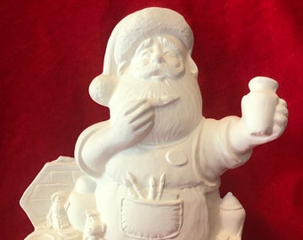 DIY - Handmade Ceramic Bisque - Ceramicist Santa Sculpture - Ceramic Santa Figurines - Ready-to-Paint - Xmas Figurine Gifts - DIY Home Decor