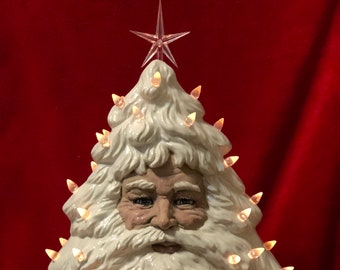 Ceramichromes Santa Face Christmas Tree and base milk glass glazed with clear light and star