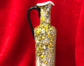 Very Rare Large Milk Glass And Fireflies Glazed Ceramic Skinny Jug