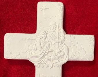 Nativity Cross in ceramic bisque ready to paint by jmdceramicsart