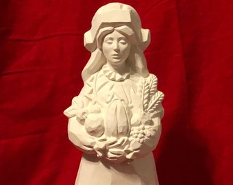 Clay Magic's Hammered Female Pilgrim in ceramic bisque ready to paint