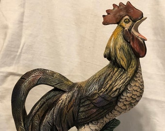 Handcrafted Ceramic Rooster Sculpture - Rooster Art Decor for Collectors - Perfect Gift for Rooster Enthusiasts - Handmade Kitchen Decor Art