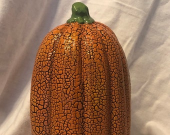 Large Slim Ceramic Cobblestone Pumpkin by jmdceramicsart