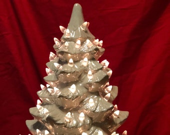 Handmade Ceramic Christmas Tree with Star: Shimmering Milk Glass, 17" x 15"