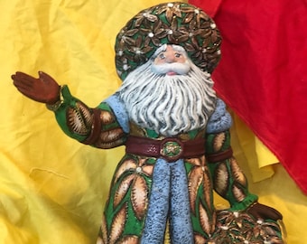 Custom Painted Poinsettia Santa - Handcrafted Ornamented Xmas Figurine - Unique and Colorful Xmas Decor - Quality Handmade Gifts - Santa Art