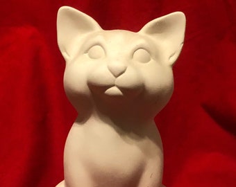 Kitty Cat Piggy Bank in ceramic bisque ready to paint by jmdceramicsart